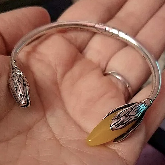 Sterling Silver Jade Flower Bangle Bracelet - Picture 11 of 11